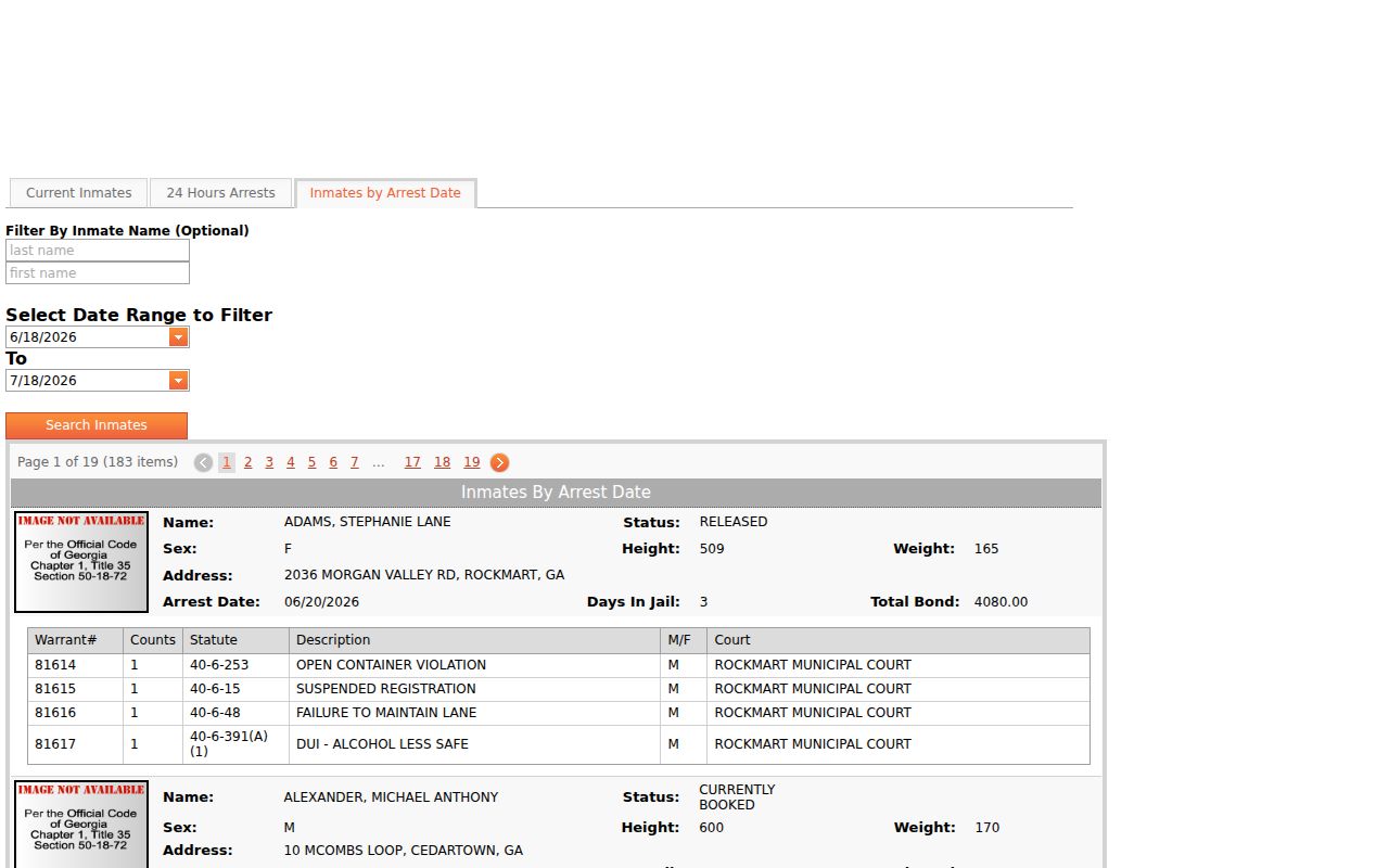 Polk County arrest lookup by booking date range