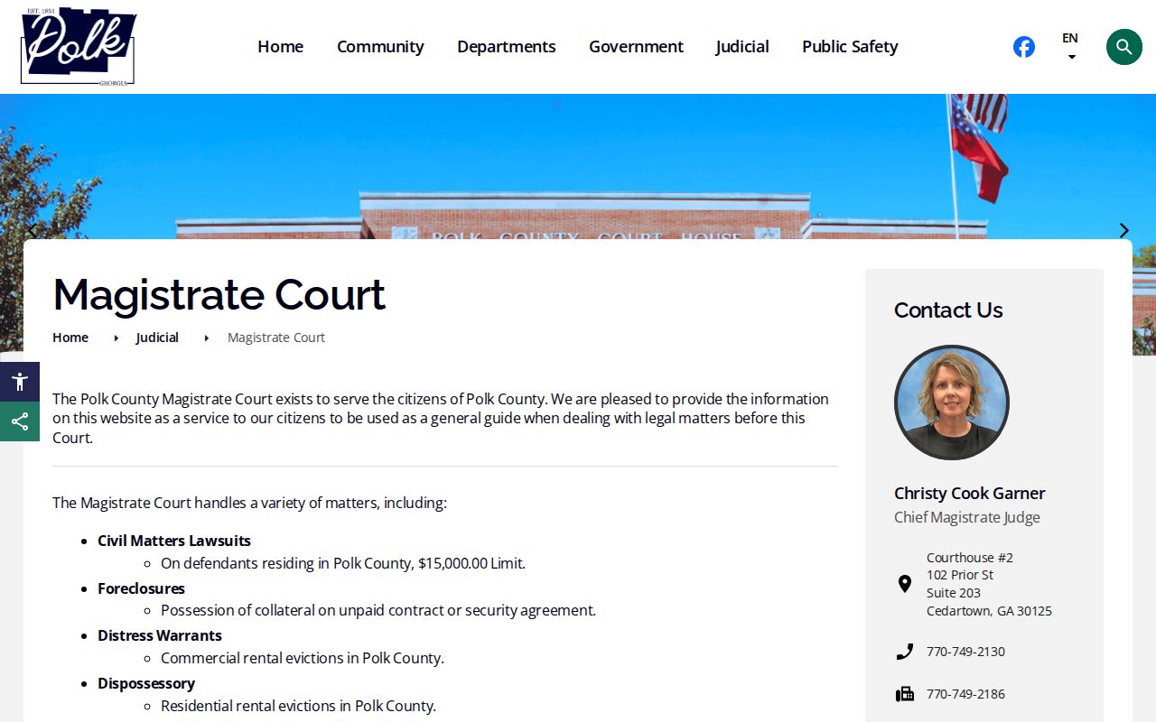 Polk County criminal court cases Magistrate Court contact page