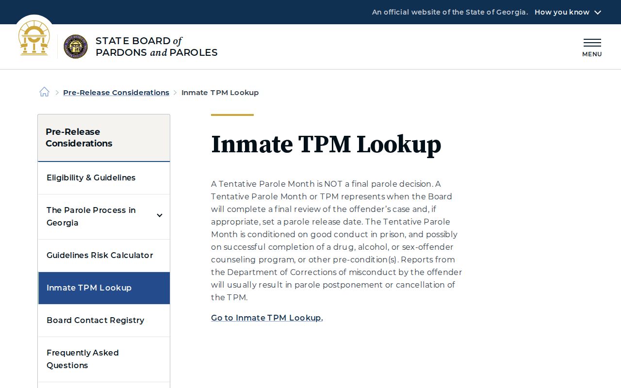 Georgia parole TPM lookup for Polk County criminal history