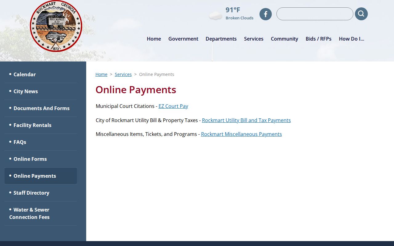 Rockmart Municipal Court criminal citation payment page
